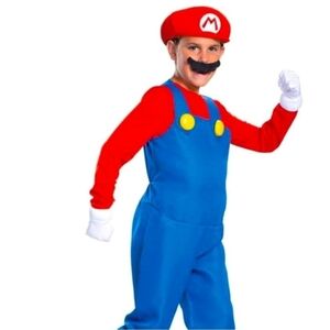 Super Mario Halloween Costume w/ Hat Cosplay Boy's Medium 7-8 Padded Belly EUC